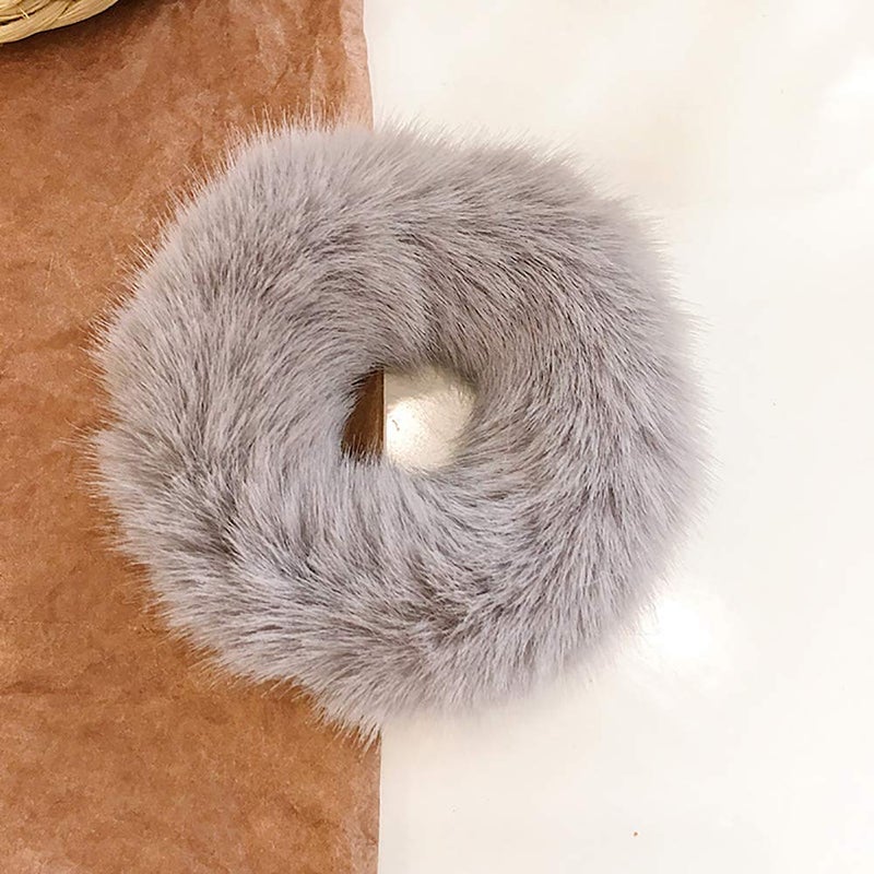 DINPREY 8 Pack Teddy Faux Fur Hair Scrunchies, Rabbit Fluffy Maomao Hair Bands for Women Girl kid's (8 PCS, Artificial Rabbit Fur) - Image 4